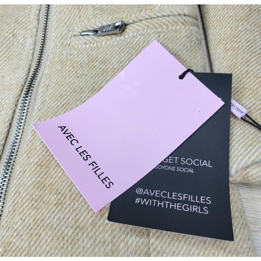 Avec Les Filles Twill Moto Jacket Camel Tan Beige Zipper Coat Mid Weight XL - Picture 11 of 12